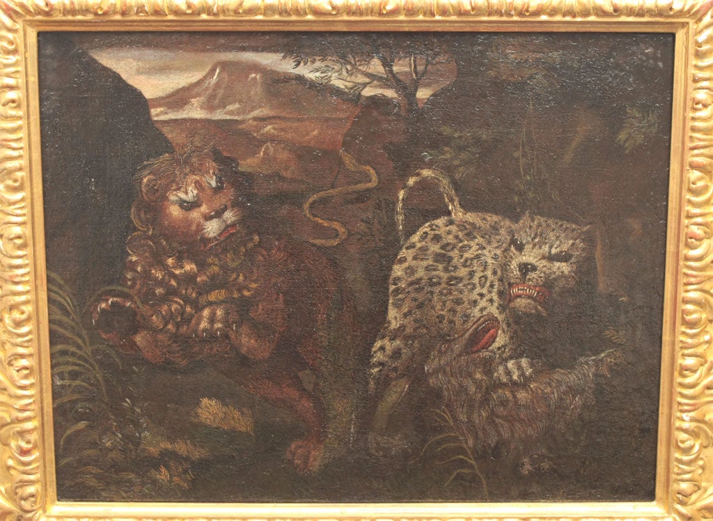 18th Century and Earlier Lion and Leopard Hunt by Angelo Caroselli, (Rome, 1585-1652) For Sale