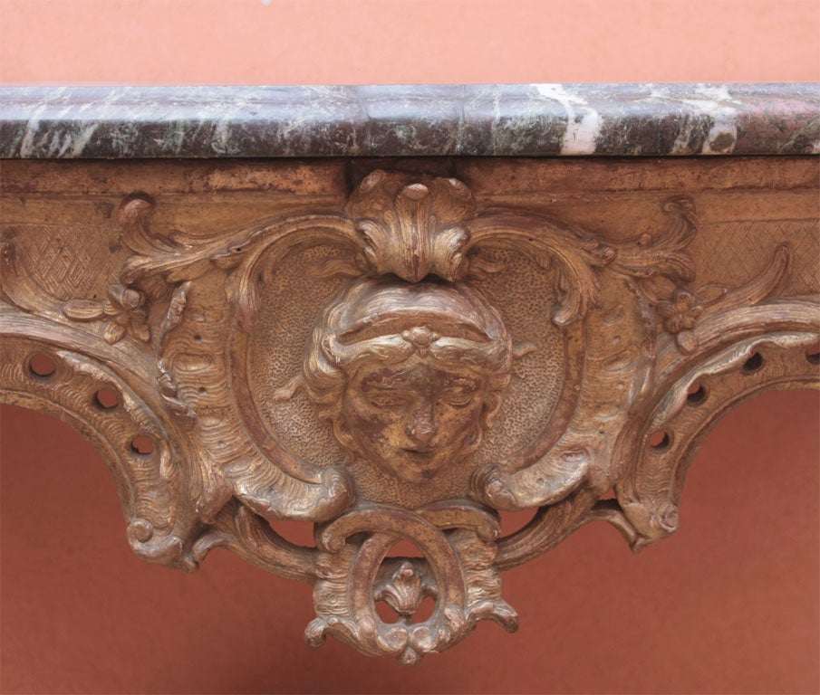 German Carved and gilded wood and marble console table