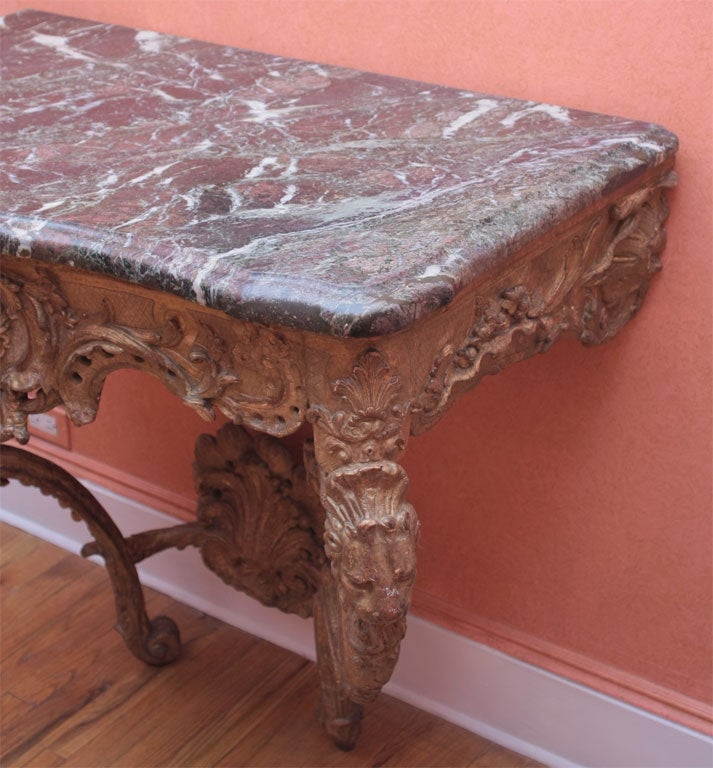18th Century and Earlier Carved and gilded wood and marble console table