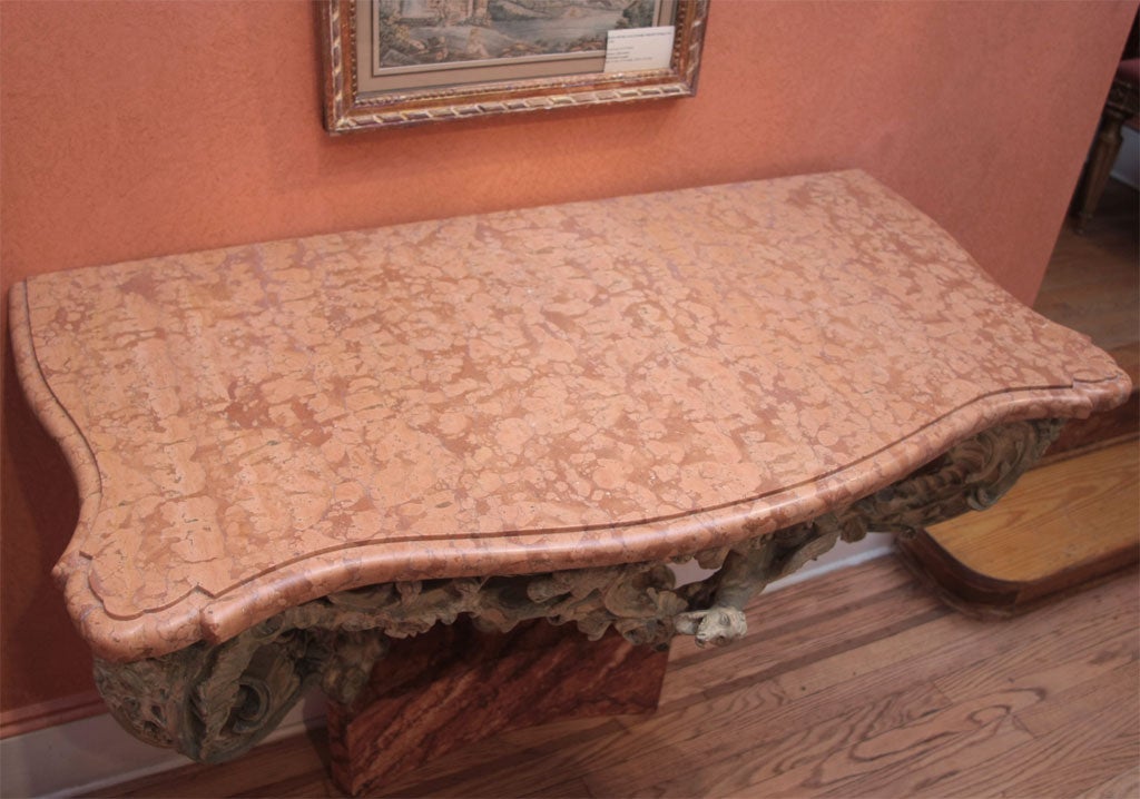 18th Century and Earlier A painted wood console table with marble top For Sale