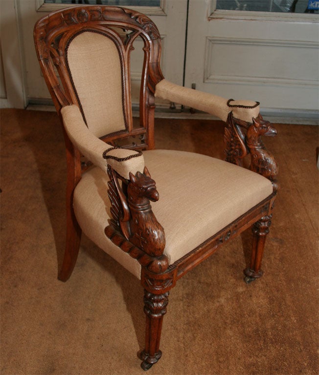 Set of Eight Oak Gothic Style Chairs in the Manner of Pugin