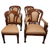 Antique Set of Eight Oak Gothic Style Chairs in the Manner of Pugin