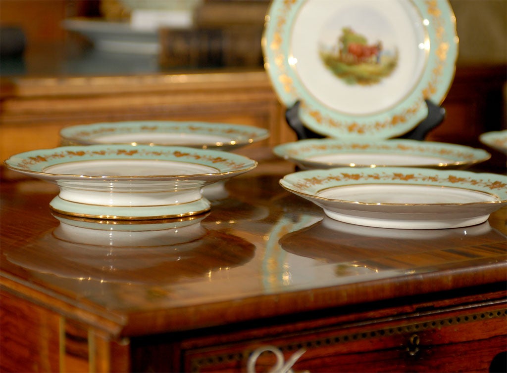 French Set of 5 Old Paris Plates/ 2 pedestal plates - Pastorale Scene For Sale