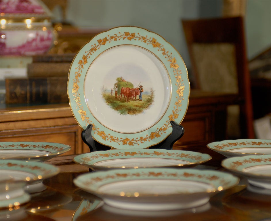 19th Century Set of 5 Old Paris Plates/ 2 pedestal plates - Pastorale Scene For Sale