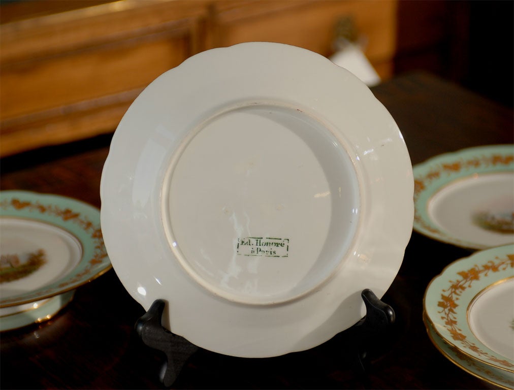 Set of 5 Old Paris Plates/ 2 pedestal plates - Pastorale Scene For Sale 3