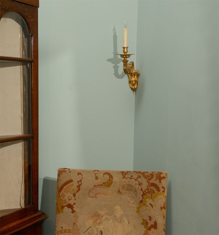 Pair of Unusual, Single-Arm, Bronze Corner Sconces