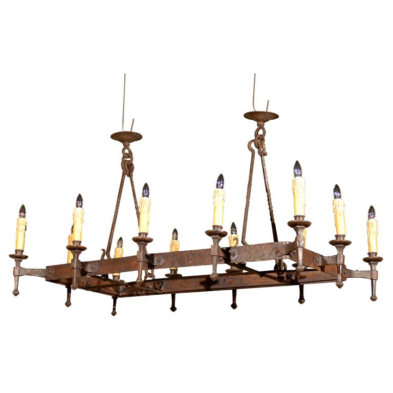 French 12 light iron chandelier