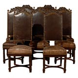 Set of Twelve French Dining Chairs with Leather Upholstery