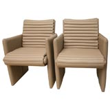 Pair of 80's Taupe Channelled Leather Chairs