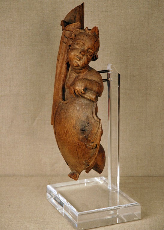 French Flemish Oak Statue of a Putto