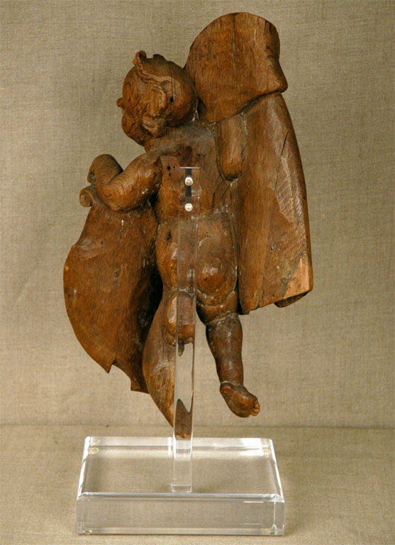 Hand-Carved Flemish Oak Statue of a Putto