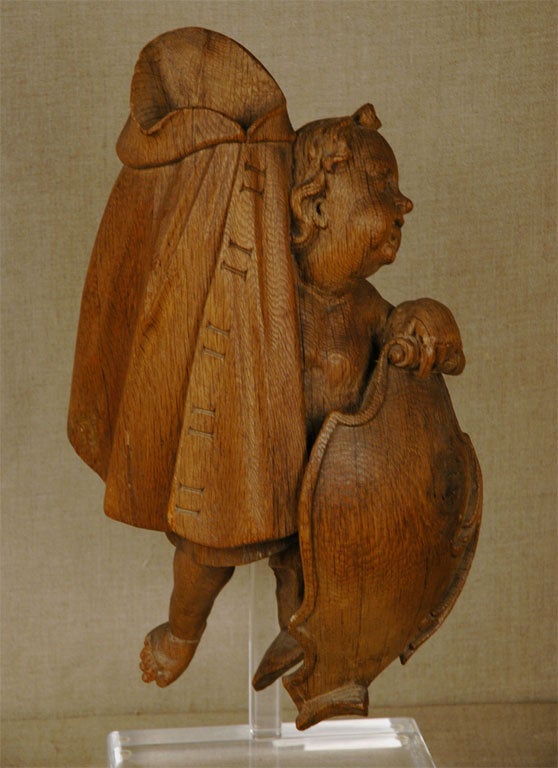 18th Century and Earlier Flemish Oak Statue of a Putto