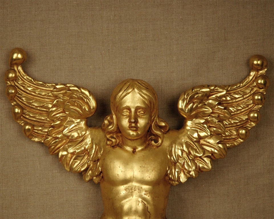 Hand-Carved Italian, 19th Century, Gilded Angel For Sale