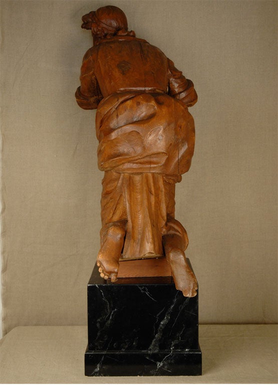 Hand-Carved 18th Century Oak Statue of Kneeling Woman For Sale