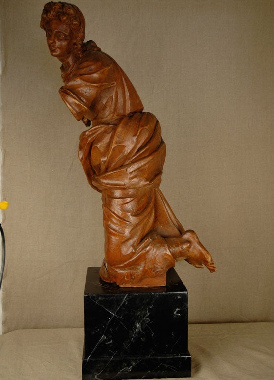 18th Century and Earlier 18th Century Oak Statue of Kneeling Woman For Sale