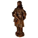 Antique Walnut Statue of Robed Woman