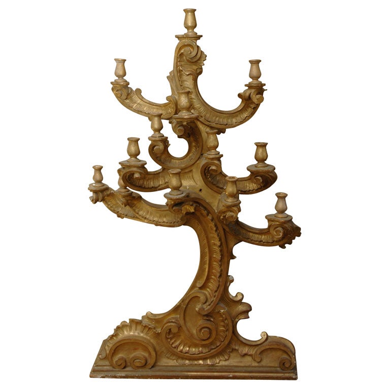 Large Gold Gilded Wooden Candelabra For Sale at 1stdibs