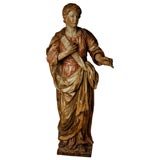 Late 1700's Gilded and Painted Wood Statue of a Woman