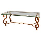 Glass Top Coffee Table on Gilded Steel Metal Base