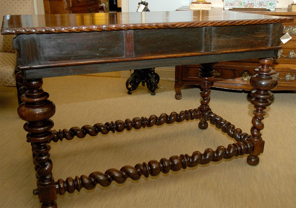Portuguese Rosewood Table with Three Drawers For Sale 6