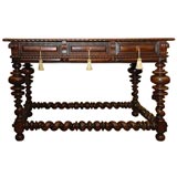 Portuguese Rosewood Table with Three Drawers
