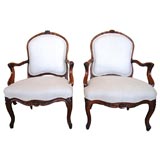 Pair of 18th Century French Provencal Louis XV Walnut Armchairs