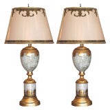 Pair of Eglomise Hollywood Regency Style Lamps