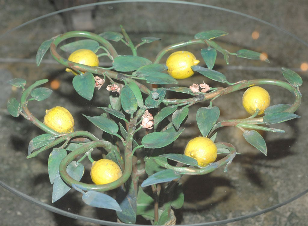 Painted Pair of Italian Tole Lemon Tree Side Tables