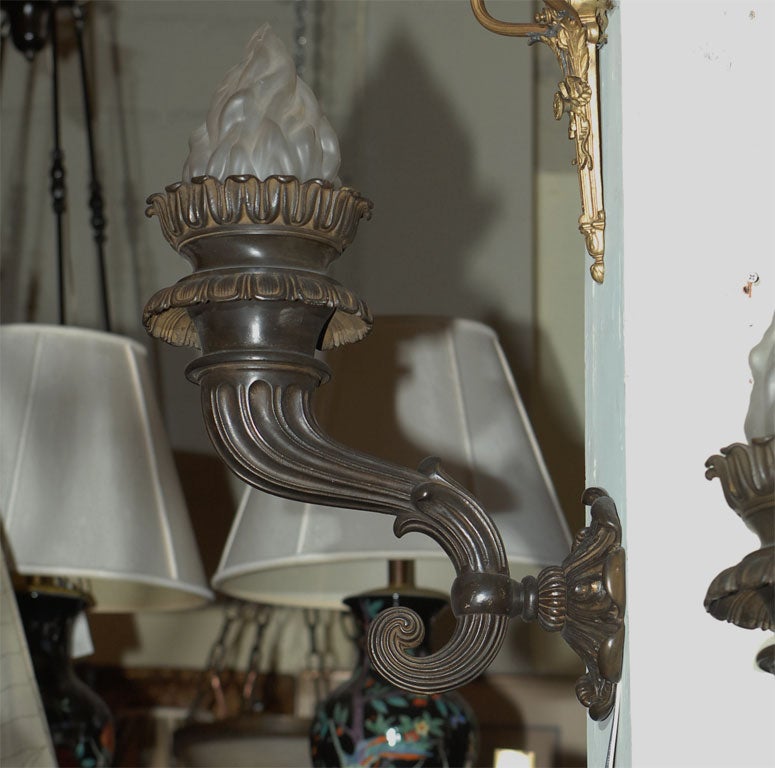 International Style Pair of 19th Century Bronze Sconces