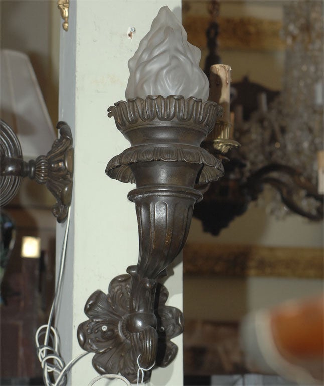 Patinated Pair of 19th Century Bronze Sconces