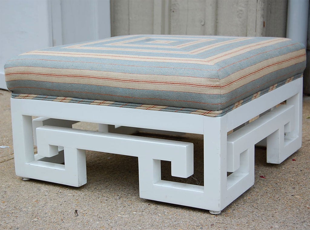 White Lacquered Greek Key Ottoman