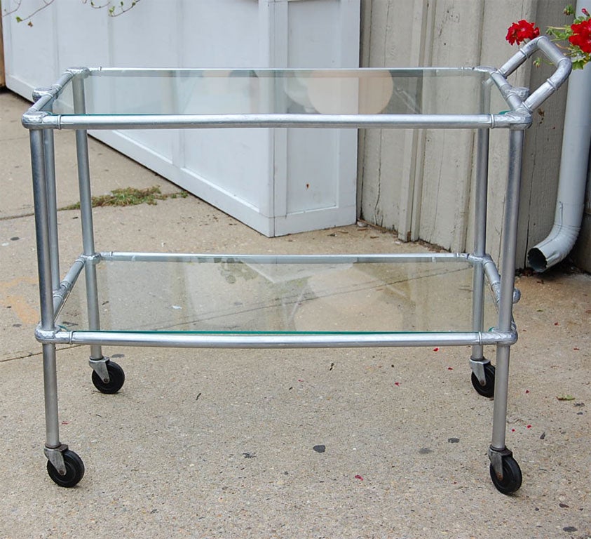 Aluminum and glass bar cart