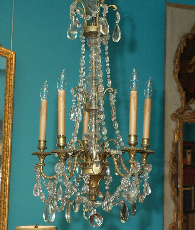 19th century French crystal chandelier in the Directoire taste with six lights, circa 1850