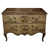 Exceptional Painted Serpentine Commode with Original Decoration