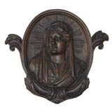 Antique Carved Wood Plaque of a Saint