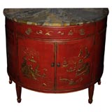 Chinoiserie Red Painted Demi Lune Cabinet