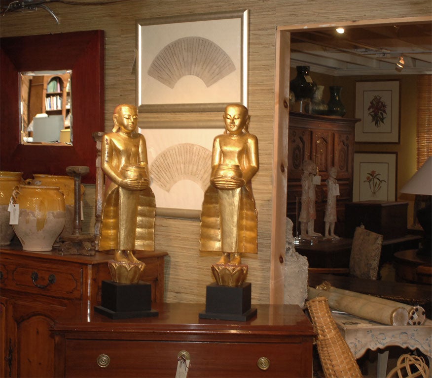 Gilded Burmese Monks with Offerings