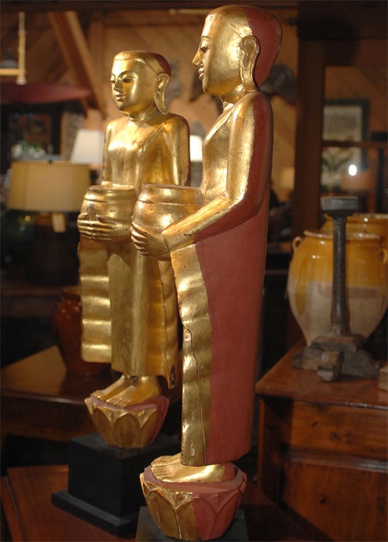 Gilded Burmese Monks with Offerings For Sale 2