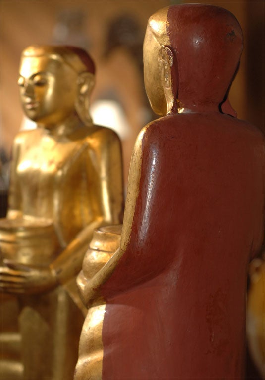 Gilded Burmese Monks with Offerings For Sale 3