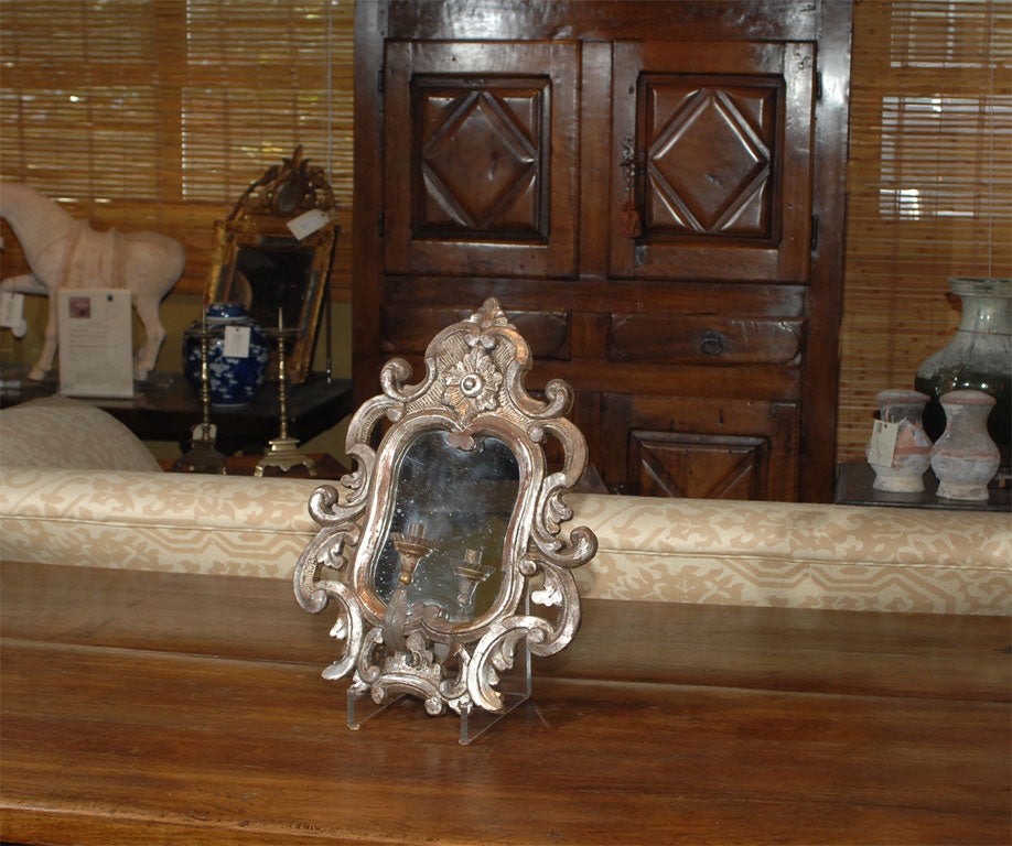 Italian Silver Gilded Mirror with Candle Holder