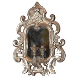 Antique Italian Silver Gilded Mirror with Candle Holder