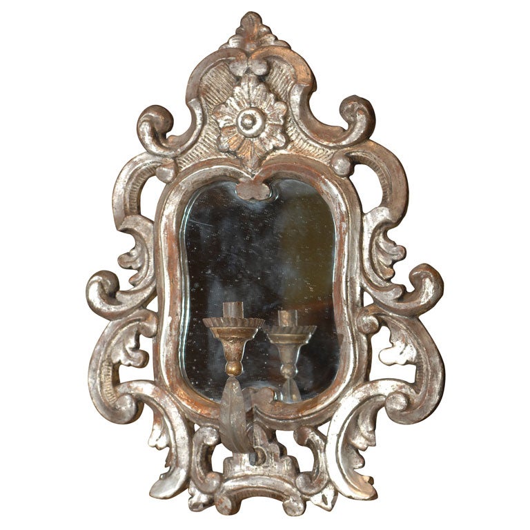 Italian Silver Gilded Mirror with Candle Holder For Sale