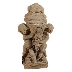 Pair of Carved Stone Urns with Cherubs, circa 1890, Normandy