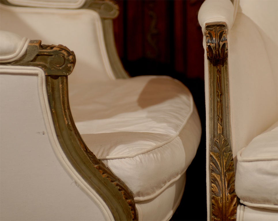 Pair of French Louis XVI Style 19th Century Painted Wingback Bergères Chairs 3