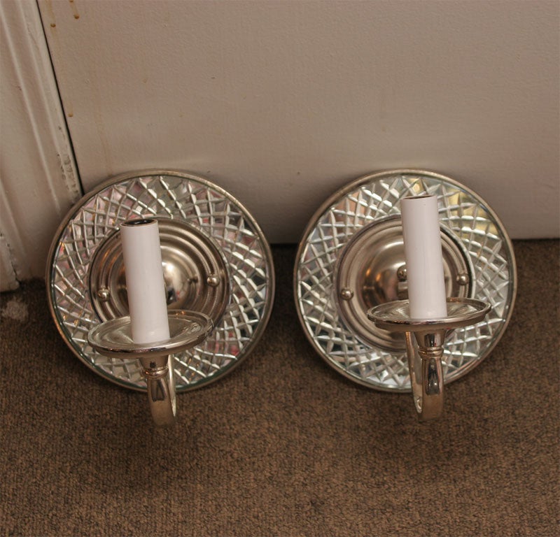 diamond etched mirrored backplates with silverplated sconces