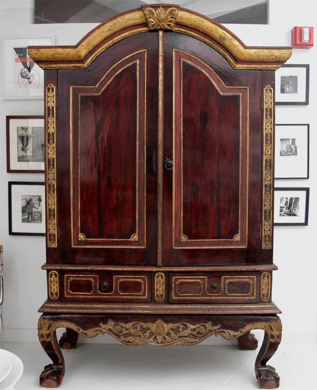 A large painted wood Cabinet with 2 doors  and shelves from Central Java, Solo Royal Family.