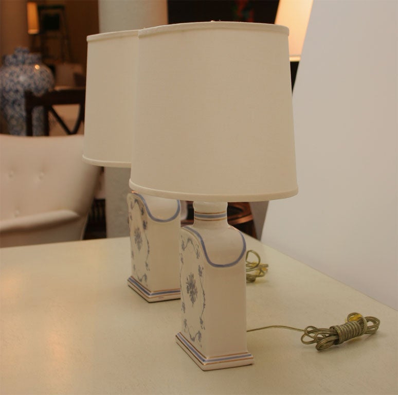 Danish Pair of Blue and White China Lamps For Sale