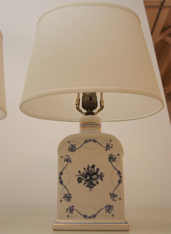 Ceramic Pair of Blue and White China Lamps For Sale