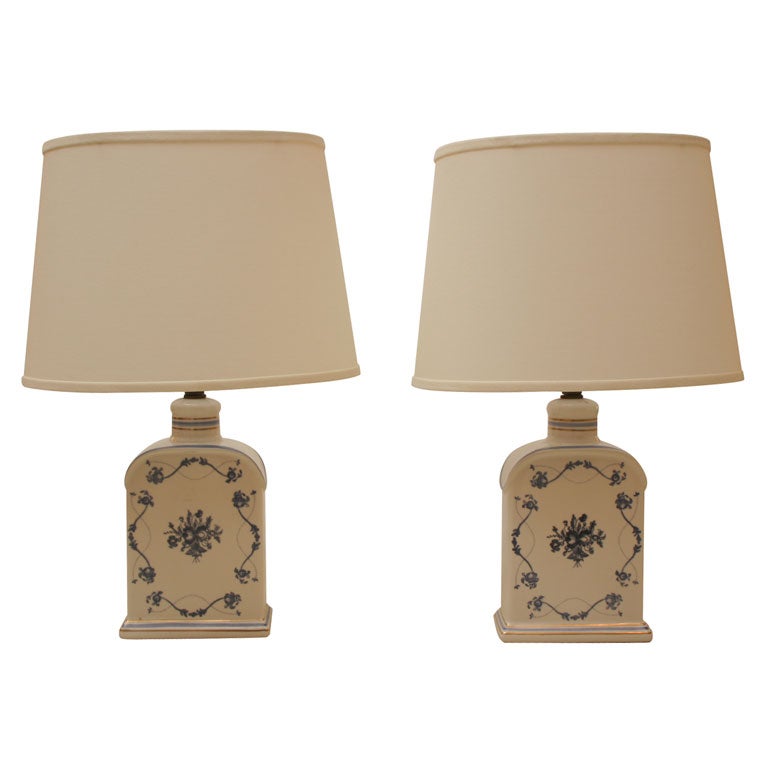 Pair of Blue and White China Lamps For Sale