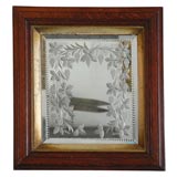Antique 19TH C. VICTORIAN ENGRAVED GLASS MIRROR WITH FRAME